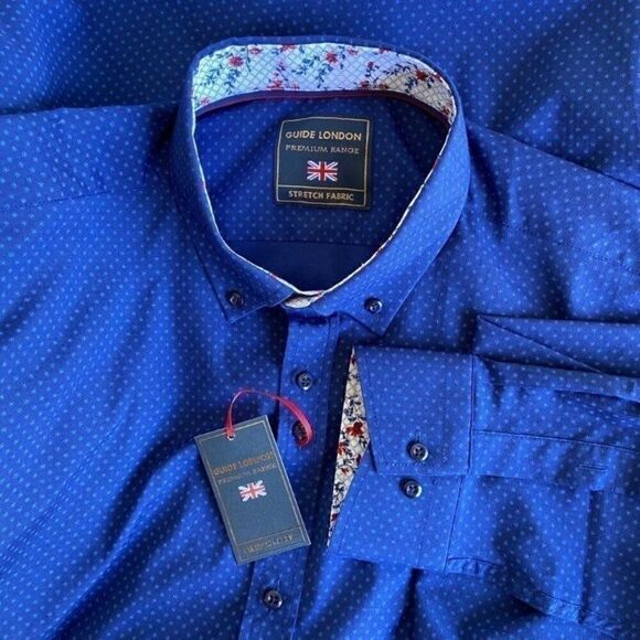 Guide London Blue Print Premium Button Shirt XL - Picture 3 of 6